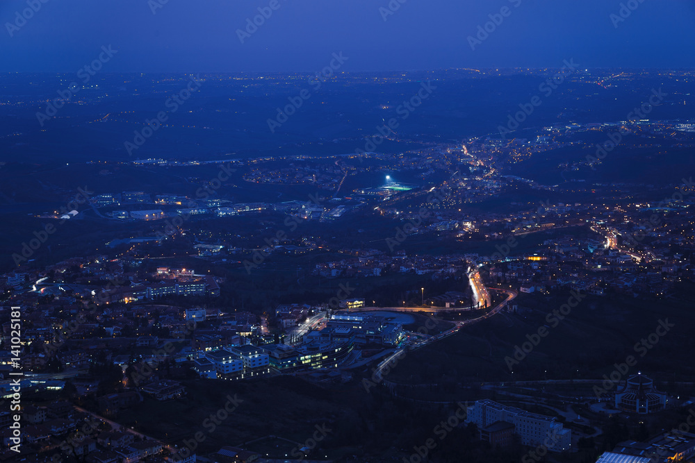 Night aerial view of Republic San Marino, Italy