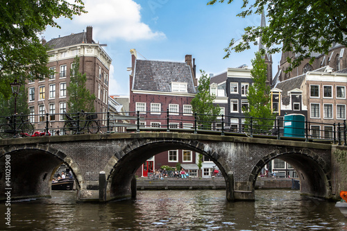 Houses and Boats on Amsterdam Canal
