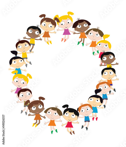 Kids and children behind Placard, vector.