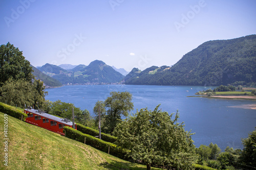 Red cogwheel train in Lucerne, Switzerland
