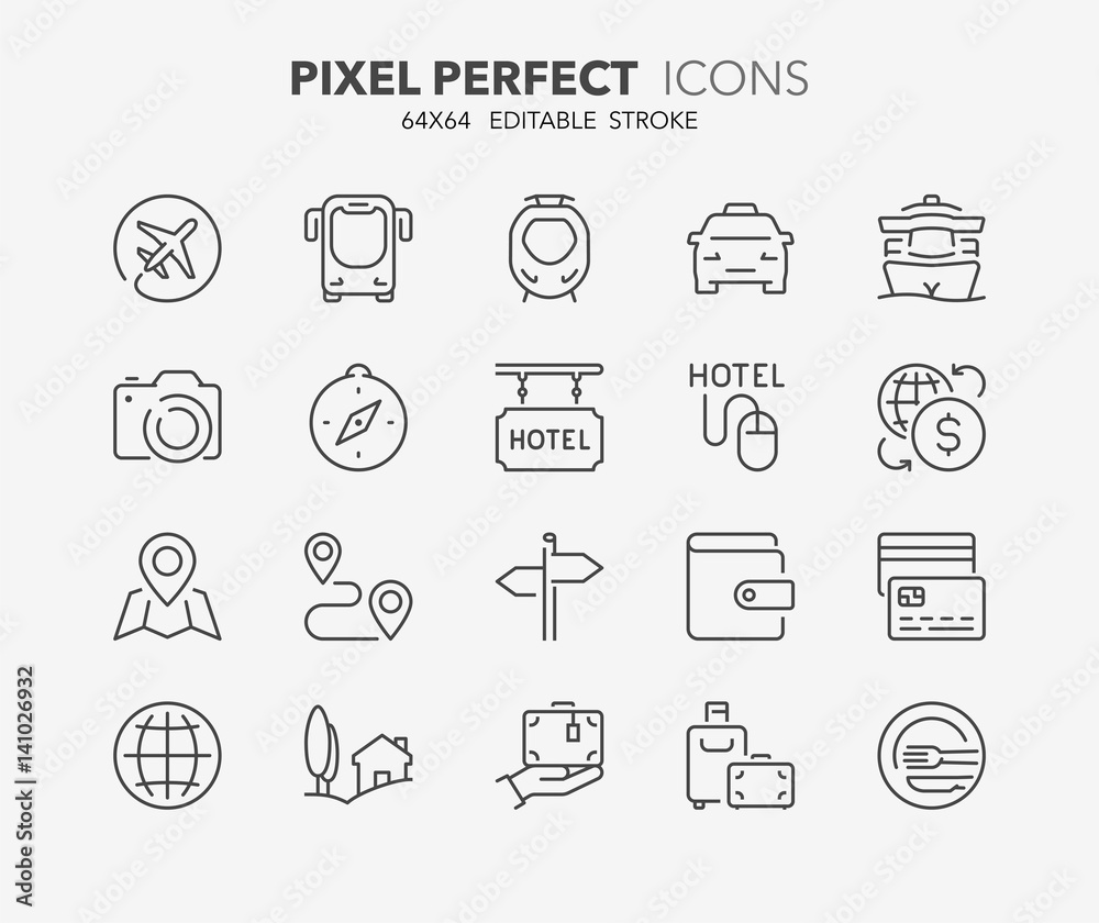 travel and tourism thin line icons 1
