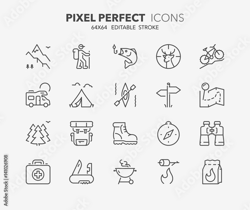 outdoor and camping thin line icons 1 photo