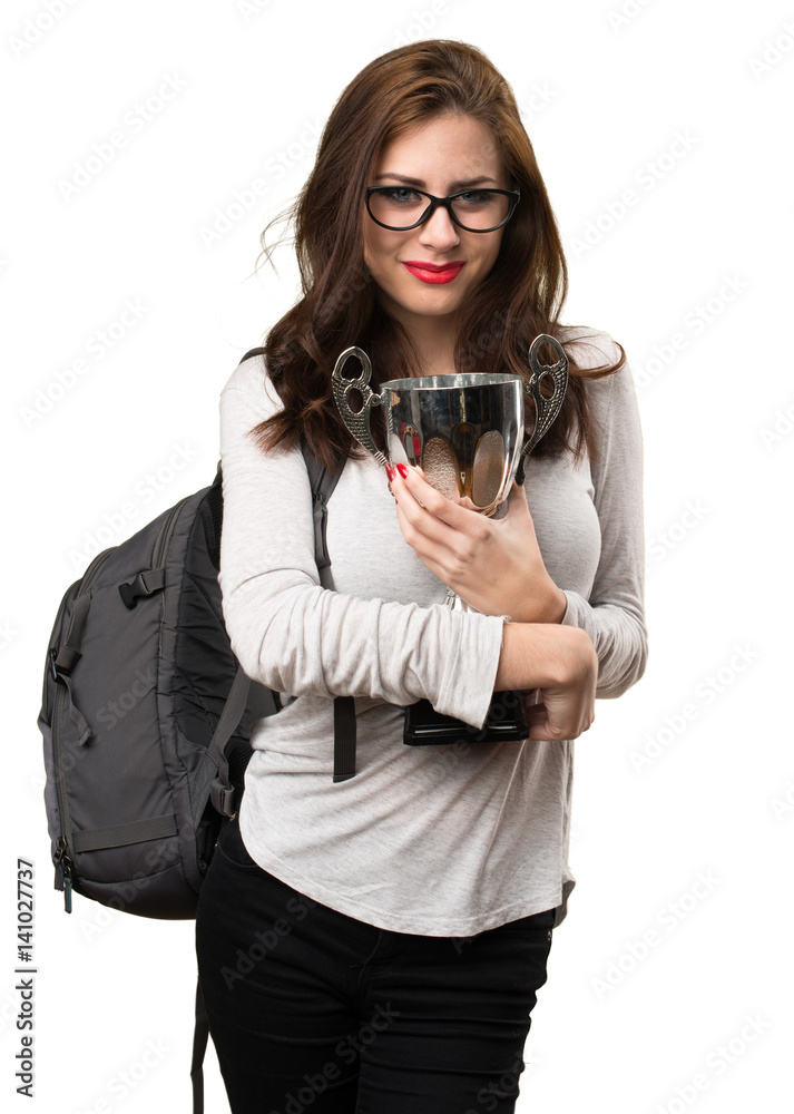 Student woman holding a trophy Student woman holding a trophy
