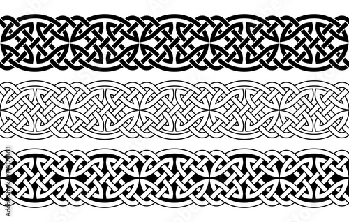 Celtic national seamless ornament interlaced tape. Black ornament isolated on white background.