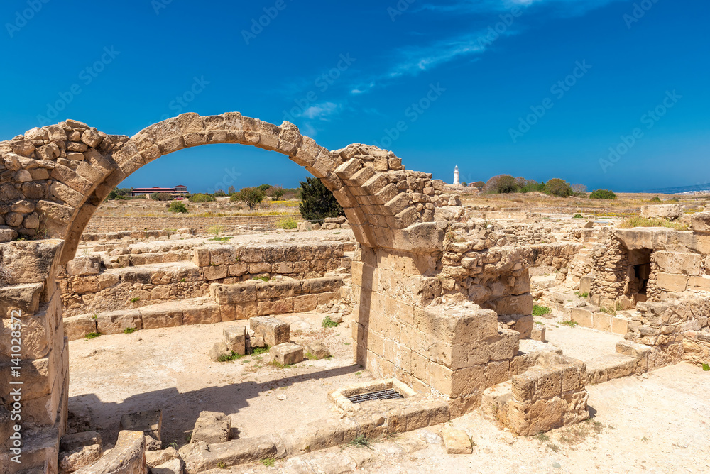 Ruins of an ancient temple. Paphos Archaeological Park. A world heritage site. Kato Paphos. Cyprus. 