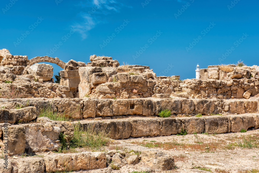 Ruins of an ancient temple. Paphos Archaeological Park, Kato Paphos. Cyprus. 