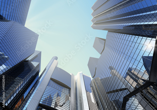 panorama cityscape modern high-rise buildings panorama of the central part of the city 3d rendering
