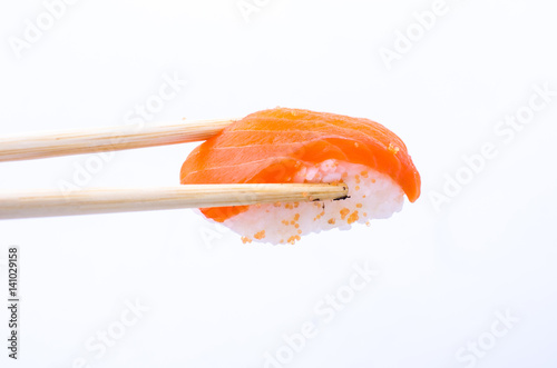 Salmon sushi nigiri isolate on white background