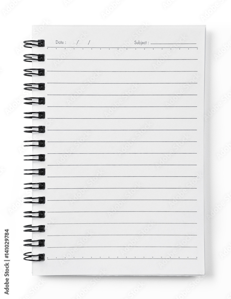 Blank spiral notebook with line paper isolated on white background Blank spiral notebook with line paper isolated on white background