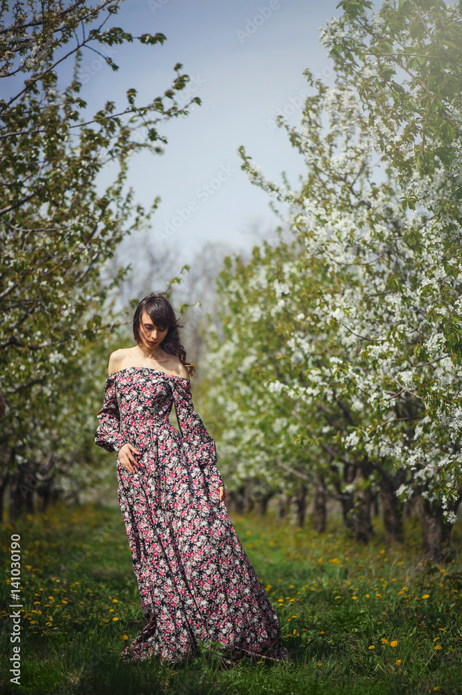 beautiful woman in dress in the gardens beautiful woman in dress in the gardens