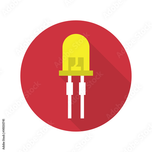 Vector illustration of light-emitting diode.  LED energy saving bulb. The trace element of the electronic device. Icon with long shadow. Flat design