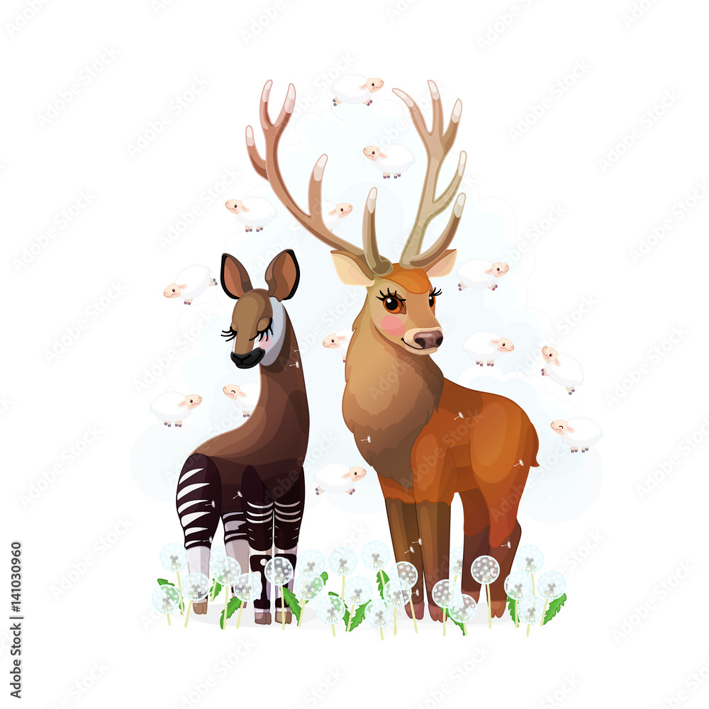Naklejka premium vector painting fantasy concept. Nursery wall art for kids. Hand drawn cartoon animal character 16