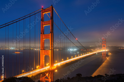 Fototapeta Naklejka Na Ścianę i Meble -  Golden Gate Bridge at night, San Francisco.