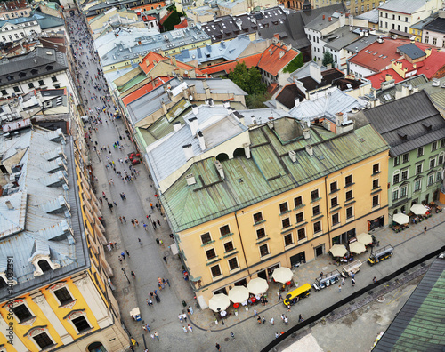 Buildings and architecture on Florianska street in Old town of Krakow, Poland