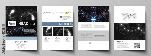 Business templates for brochure, magazine, flyer, booklet or annual report. Cover design template, vector abstract layout in A4 size. Sacred geometry, glowing geometrical ornament. Mystical background