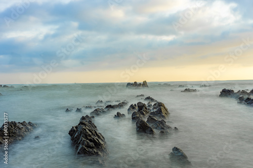 Beautiful scenery during sunrise at Pandak Beach located in Terengganu, Malaysia photo