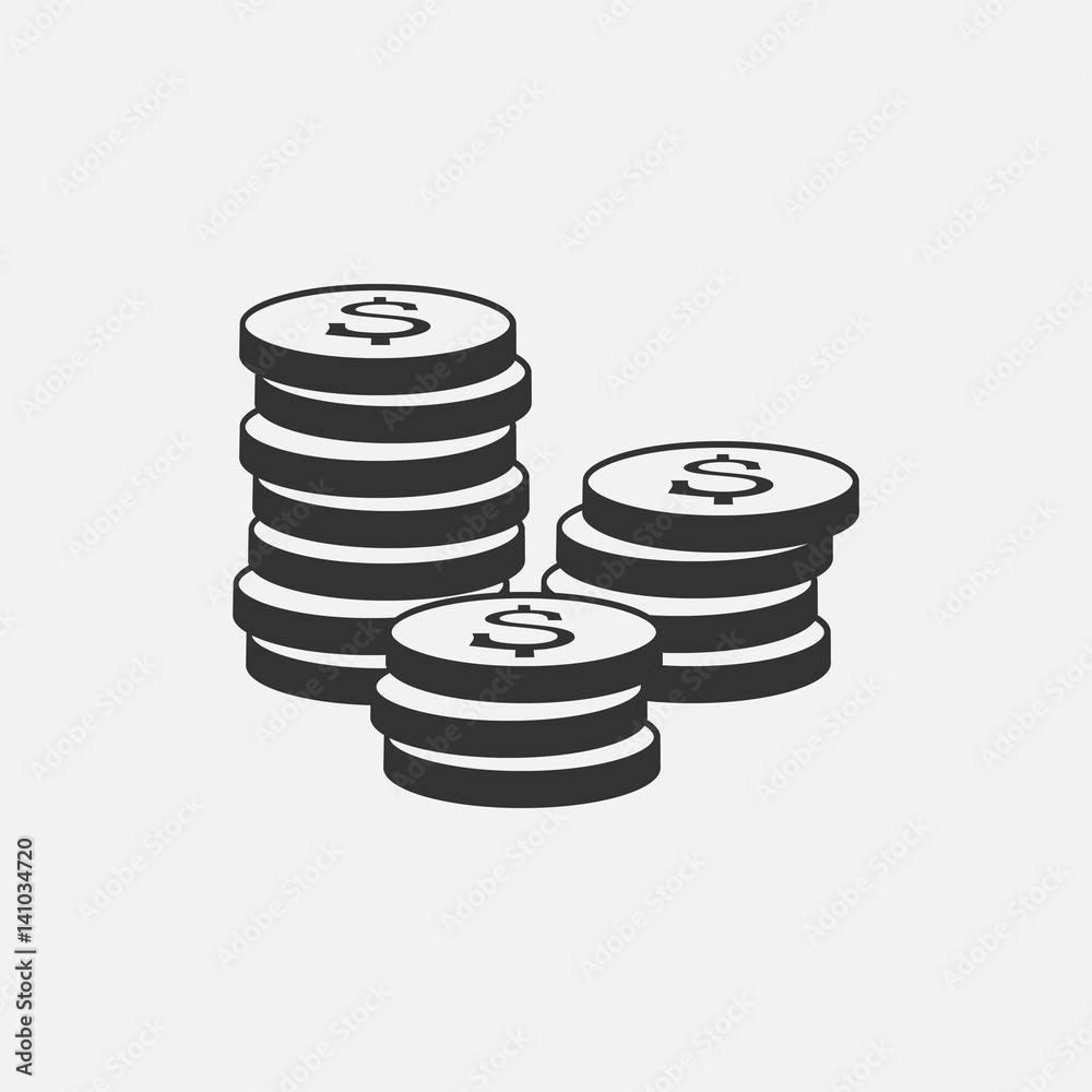 Coins Icon isolated on grey background. Money icon set. Line money symbol for web site design. Vector illustration. Coins Icon isolated on grey background. Money icon set. Line money symbol for web site design. Vector illustration.