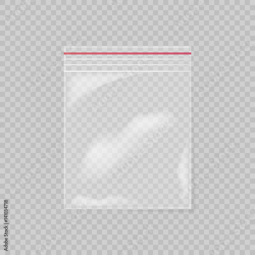 Plastic bag isolated on transparent background. Empty transparent plastic pocket bag. Vector illustration.