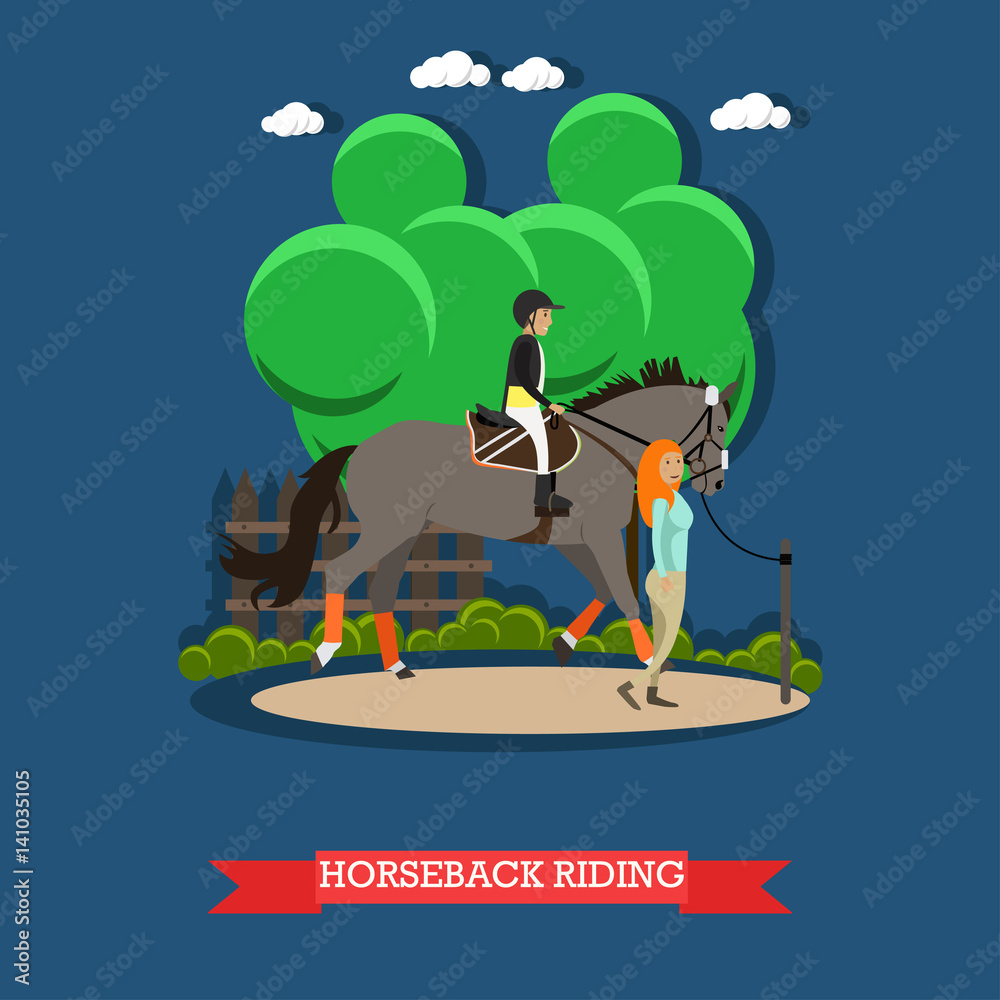Obraz premium Horseback riding vector illustration in flat style.