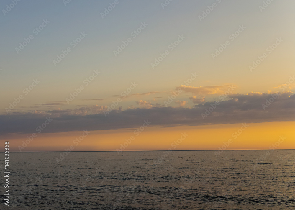 twilight panorama of sea sunset or sunrise a bright sky on the horizon ship