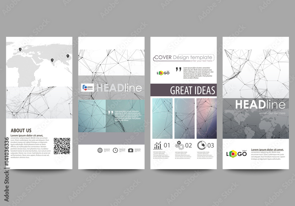 Flyers set, modern banners. Business templates. Cover design template, abstract vector layouts. Compounds lines and dots. Big data visualization in minimal style. Graphic communication background.