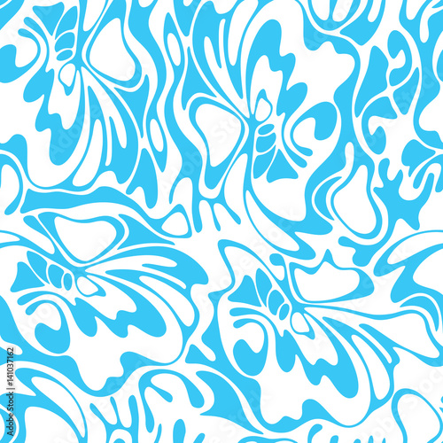 Vector color seamless swirl sea background. Blue abstract floral texture.