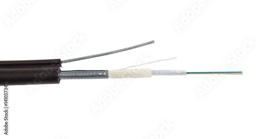 Structure of Figure (8) Steel Armored 12 Core Drop Optical Fiber Cable with Messenger Wire. It is isolated on white background.