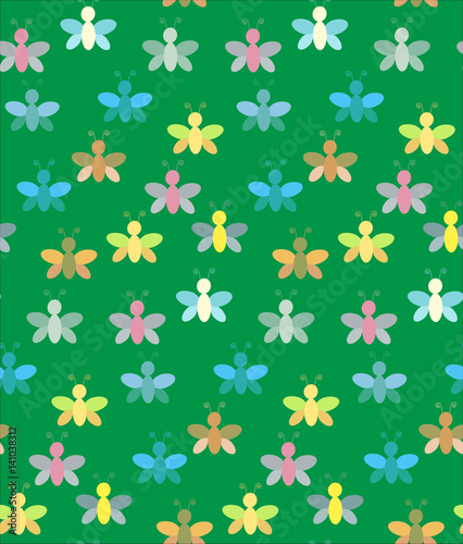 Vector  seamless abstract background with butterflies green