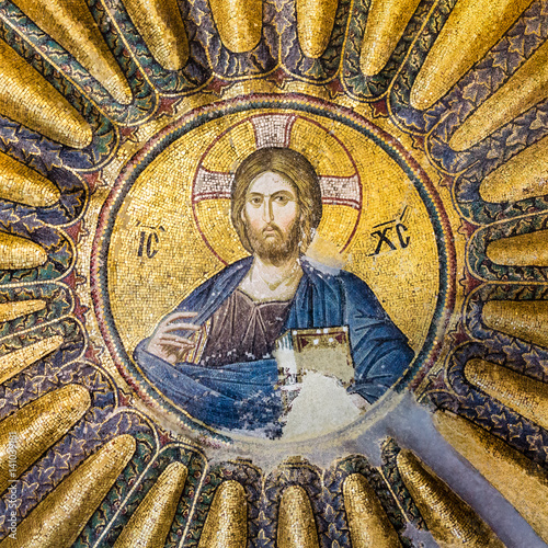 Mosaic of Christ Pantocrator in a medallion in the Chora church or museum in Istanbul photo