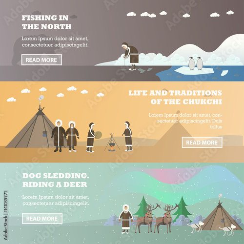 Vector set of north horizontal banners in flat style
