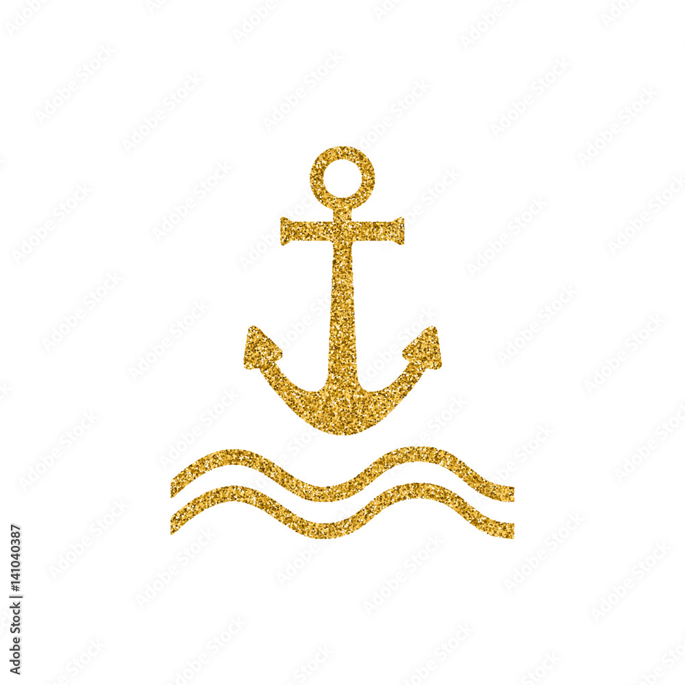 Gold effekt Anchor vector icon. Poster design with nautical theme