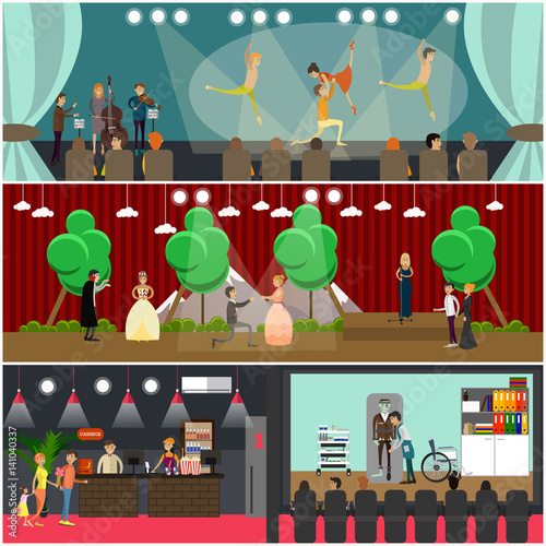 Vector set of opera art concept posters in flat style
