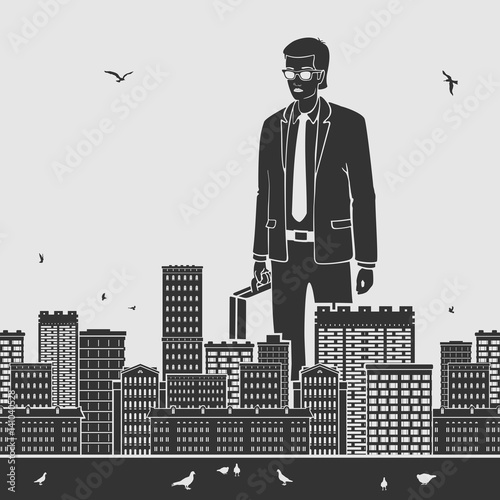 Big Businessman in the City Vector Illustration