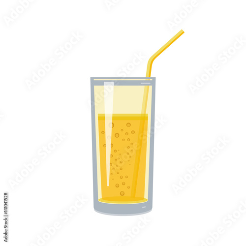 Glass of banana smoothie or fresh fruit and citrus juice. Vector illustration on white background.