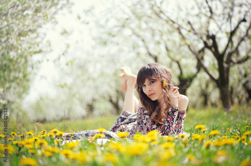 beautiful woman in dress in the gardens beautiful woman in dress in the gardens