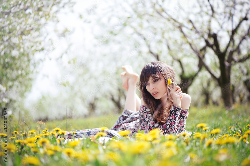 beautiful woman in dress in the gardens beautiful woman in dress in the gardens