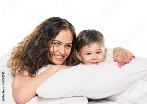 Mom with son in bed