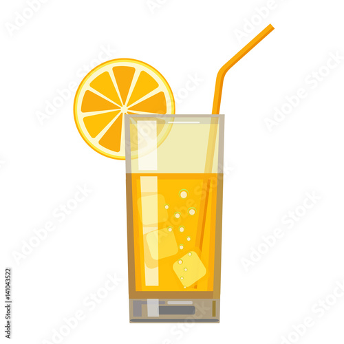 A glass of fresh orange juice and orange. Flat design. Abstract concept. Vector illustration.