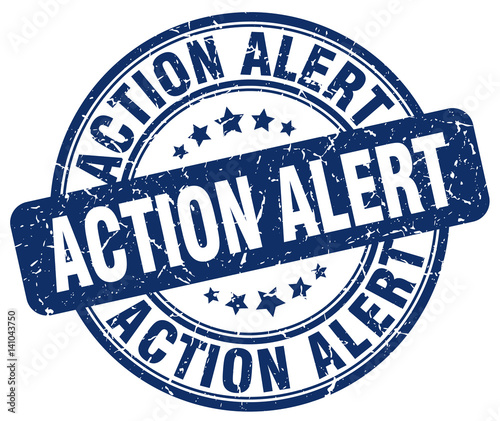 action alert blue grunge stamp