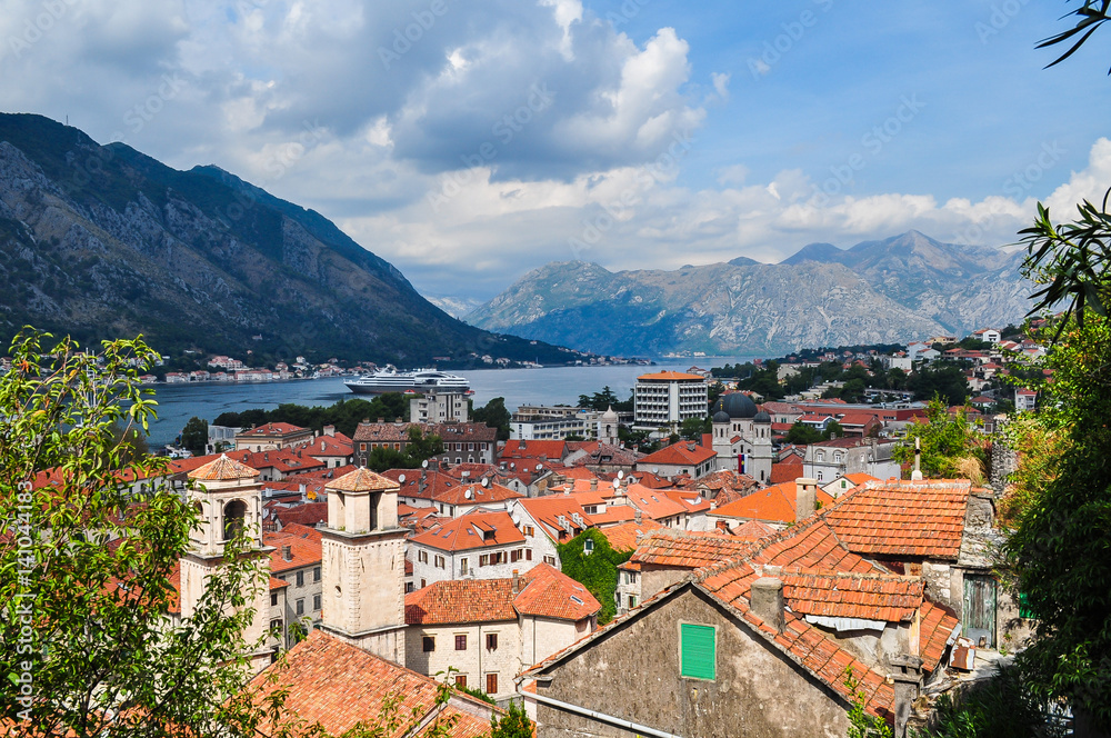 An observation deck on the ancient city, Kotor, the Boka-kotorsky bay, a cruise on the Adriatic Sea.