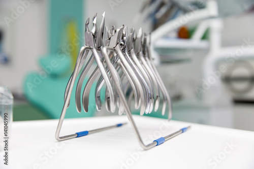 Close up  view at set of dentist tools