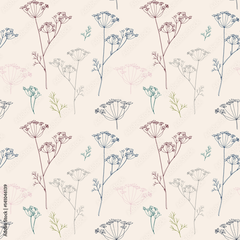 Vector floral seamless pattern with hand drawn dill or fennel flowers. Vector floral seamless pattern with hand drawn dill or fennel flowers.