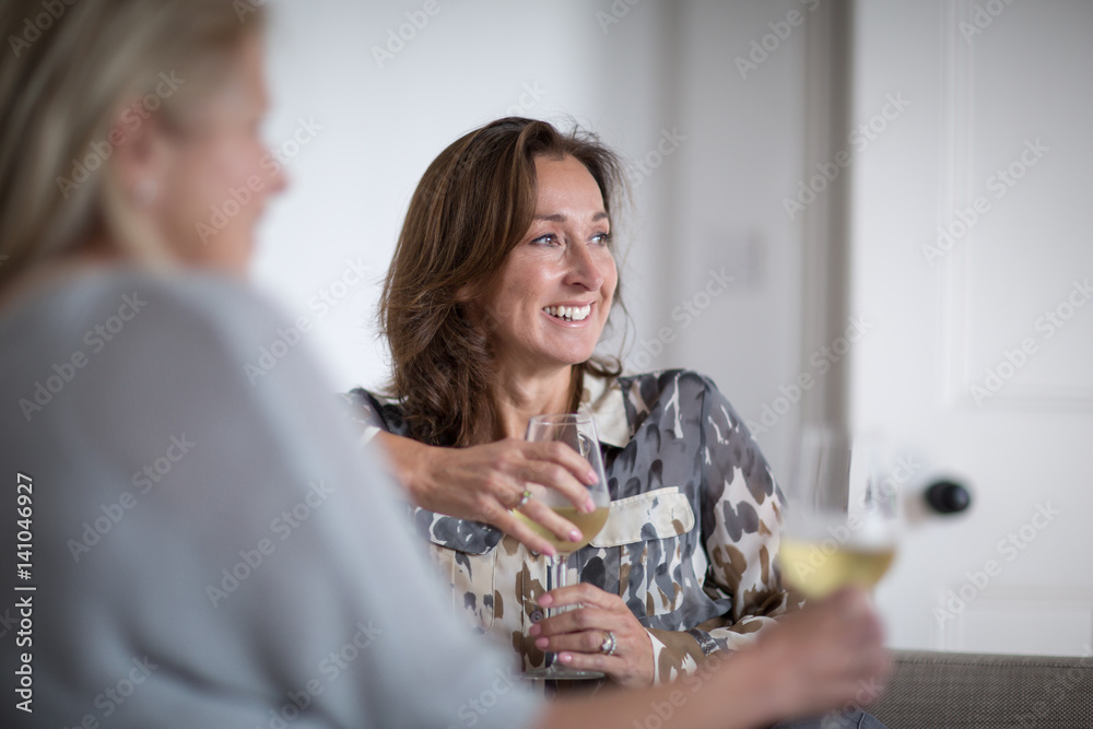 Mature female friends having a glass of wine Mature female friends having a glass of wine