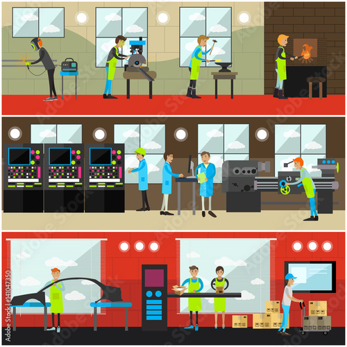 Vector set of factory posters, banners in flat style