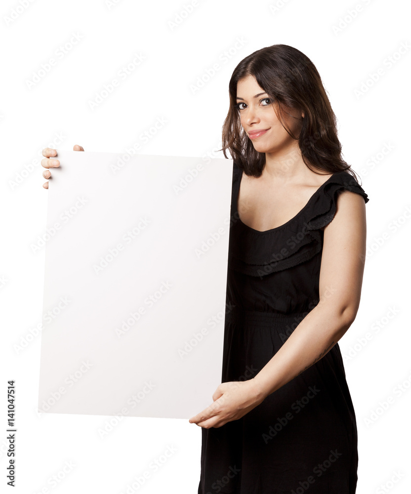 Isolated Happy Woman Holding Sign Isolated Happy Woman Holding Sign
