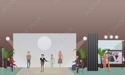 Fashion stylist and models vector illustration in flat style