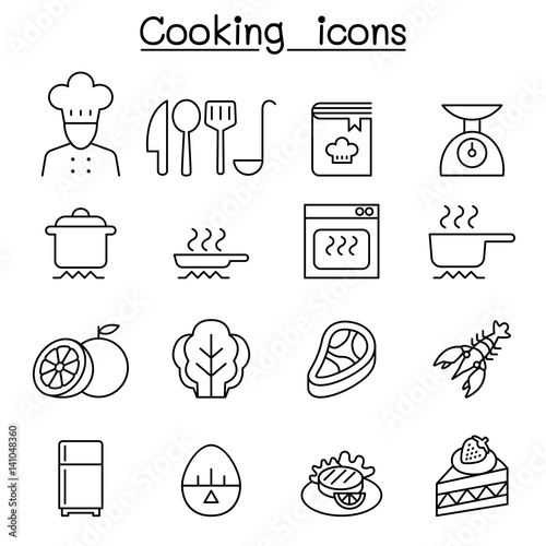 Cooking icon set in thin line style