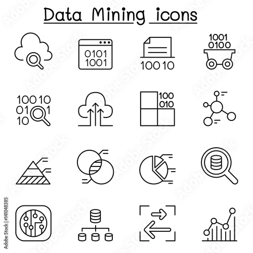 Data mining Technology, Data Transfer, Data warehouse, Big data icon set in thin line style
