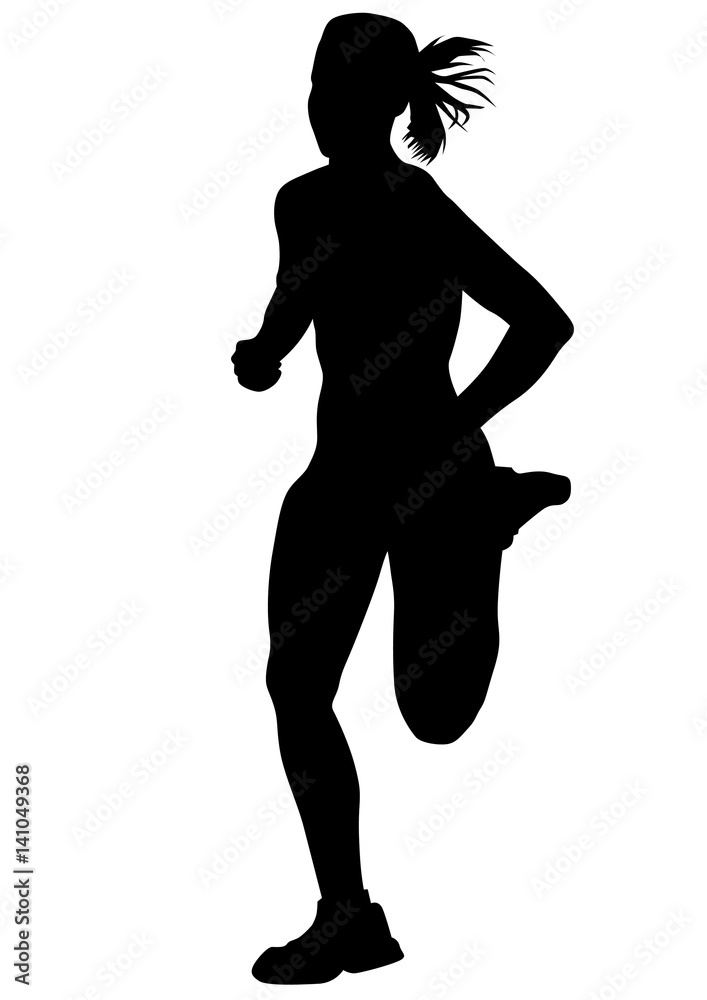 Woman athletes on running race on white background