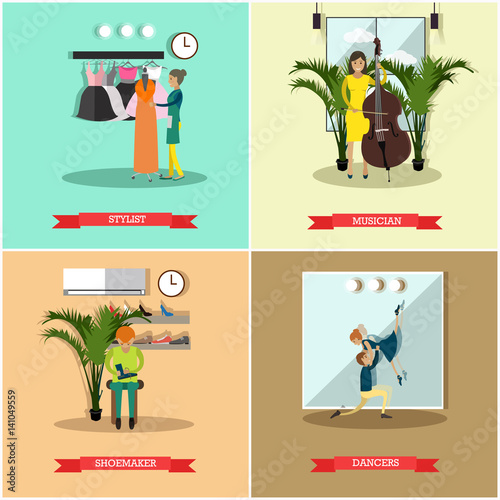 Vector set of art and crafts professionals flat posters